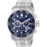 שעון יד אנלוגי לגברים עם רצועת Stainless Steel כסופה 0070 Invicta Pro Diver SCUBA  - צבע כחול