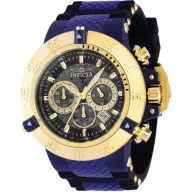 שעון יד אנלוגי לגברים עם רצועת סיליקון שחורה/כחולה 39004 Invicta Subaqua Noma III   - צבע זהב 