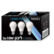 3 נורות LED ליבון NISKO 10W E27 A60 - אור קר