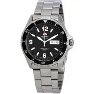 שעון יד אנלוגי לגברים עם רצועת מתכת כסופה Orient Mako II FAA02001B9 - שחור