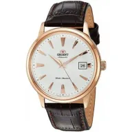 שעון יד אנלוגי אוטומטי לגברים Orient 2nd Gen Bambino Version I FAC00002W0 - צבע זהב / ורוד עם רצועת עור חומה