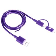 כבל סנכרון וטעינה Miracase עם חיבור מיקרו USB וחיבור Lightning באורך 0.9 מטר - צבע סגול