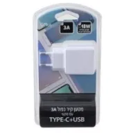 מטען קיר מהיר GPlus 3A 18W USB-A + USB Type-C ללא כבל - צבע לבן
