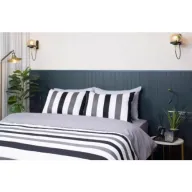 סט מצעים למיטה זוגית 100% כותנה סאטן פסים שחור לבן 160x200 ס''מ Replay
