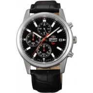 שעון יד אנלוגי לגברים Orient FKU00004B0  - צבע כסוף/שחור עם רצועת עור שחורה