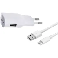 מציאון ועודפים - מטען קיר 2.1A USB עם כבל USB מסוג C באורך 1.5 מטר Power-Tech PT-121 - צבע לבן