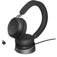 אוזניות Bluetooth אלחוטיות עם מעמד טעינה Jabra Evolve2 75 USB-C MS Teams On-Ear - צבע שחור
