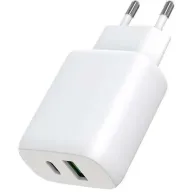מטען קיר Power-Tech USB-Type C + USB-A 25W צבע לבן