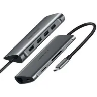 מתאם 8 ב-1 USB-C To 3xUSB 3.0 + HDMI + RJ45 + SD/TF מבית UGREEN צבע אפור