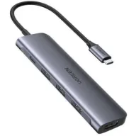 מתאם Type-C דק 5 ב-1 HDMI + USB 3.0x3 + PD מבית UGREEN 