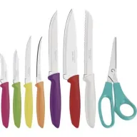 סט 7 סכינים מנירוסטה עם ידיות פוליפרופילן + מספריים Tramontina Plenus צבעוני