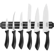 סט 6 סכינים מנירוסטה עם ידיות פוליפרופילן + מתלה מגנטי לקיר Tramontina Affilata שחור