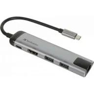 מפצל USB-C לחיבורי Verbatim USB 3.0 HDMI 4K Ethernet USB-C