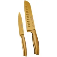 סט סכינים סנטוקו 17.7 ס''מ + סכין רב שימושית 12.7 ס''מ דגם Platinum מבית Soltam -  צבע זהב