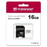 מציאון ועודפים - כרטיס זכרון Transcend 300S Micro SDHC UHS-I U1 TS16GUSD300S-A - נפח 16GB - כולל מתאם SD