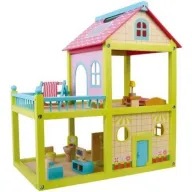 בית בובות צבעוני מעץ שתי קומות כולל ריהוט מבית Pit Toys