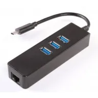 מפצל USB 3.0 מחיבור USB 3.0 Type-C לחיבור רשת RJ45 בעל 3 חיבורי USB 3.0