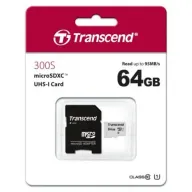 כרטיס זכרון Transcend 300S Micro SDXC UHS-I U1 TS64GUSD300S-A - נפח 64GB - עם מתאם SD