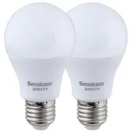 זוג נורות לד בגוון אור לבן חם (צהוב) Semicom SAFETY E27 A60 10W