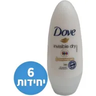 דאודורנט רול-און לאישה Dove Invisible Dry בנפח 50 מ''ל - 6 יחידות