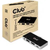 מתאם Club3D USB 3.1 Type-C 4-in-1 CSV-1591 מחיבור USB 3.1 Type-C זכר לחיבור HDMI, USB Type-C PD, USB 2.0, 3.5mm נקבה 