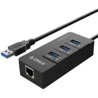 מפצל אלומיניום 3 חיבורי USB 3.0 וחיבור רשת ORICO HR01-U3  צבע שחור