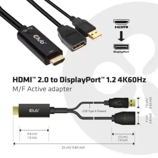 image #1 of כבל מחיבור HDMI 2.0 זכר לחיבור Club3D CAC-1331 DisplayPort 1.2 Female 4K60Hz 