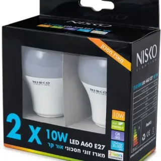 image #0 of זוג נורות LED ליבון NISKO 10W E27 A60 - אור קר