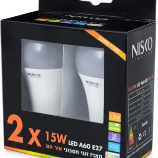 image #0 of זוג נורות LED ליבון NISKO 15W E27 A60 - אור חם