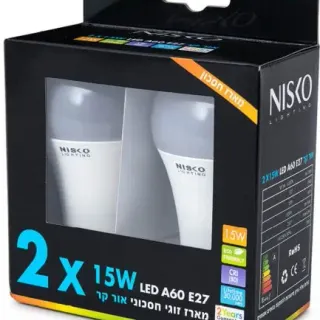 image #0 of זוג נורות LED ליבון NISKO 15W E27 A60 - אור קר