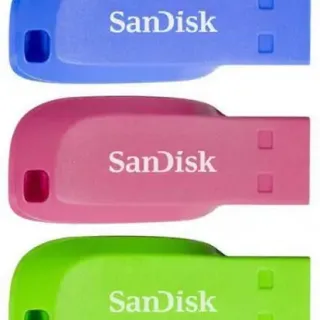 image #0 of סט 3 יחידות זיכרון נייד SanDisk Cruzer Blade - דגם SDCZ50C-016G-B46T - נפח 16GB - צבע ורוד / כחול / ירוק