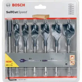 image #0 of סט 6 מקדחי פרפר ומאריך לעץ כולל כניסת אימפקט 1/4'' Bosch Selfcut Speed 
