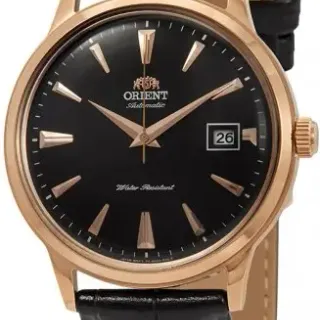 image #0 of שעון יד אנלוגי אוטומטי לגברים Orient 2nd Gen Bambino Version I FAC00001B0 - צבע זהב / ורוד עם רצועת עור שחורה