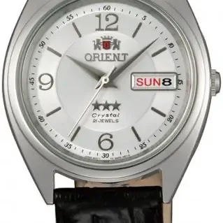 image #0 of שעון יד אנלוגי אוטומטי יוניסקס Orient Tri Star FAB0000KW9 - צבע כסוף עם רצועת עור שחורה