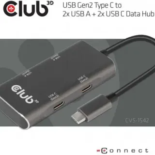 image #1 of מציאון ועודפים - מפצל בחיבור USB 3.1 Club3D 2xUSB Type A + 2xUSB Type-C Data Hub 