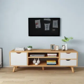 image #0 of מזנון טלוויזיה מבית My Casa Marvin - צבע עץ טבעי/לבן