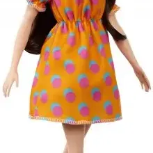 image #2 of ברבי שיער חום עם שמלת נקודות כתומה - סדרת פאשניסטה מבית Mattel