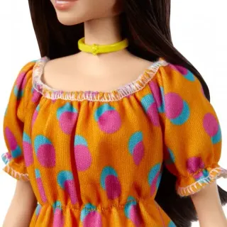 image #5 of ברבי שיער חום עם שמלת נקודות כתומה - סדרת פאשניסטה מבית Mattel
