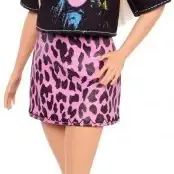 image #0 of ברבי פאשניסטה - בלונדינית עם חולצת רוק וחצאית ורודה מנומרת מבית Mattel 