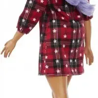 image #5 of ברבי שיער סגול עם שמלת משבצות בצבע אדום - סדרת פאשניסטה מבית Mattel