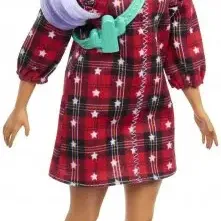 image #6 of ברבי שיער סגול עם שמלת משבצות בצבע אדום - סדרת פאשניסטה מבית Mattel