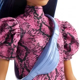 image #4 of ברבי שיער כחול כהה עם שמלה בצבע ורוד - סדרת פאשניסטה מבית Mattel 