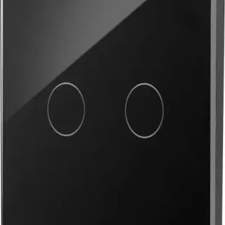 image #1 of מתג חכם לתאורה/תרחיש 2 לחצנים עם אפשרות הפעלה ידנית בטאצ' להתקנה בקופסא עגולה 55 NISKO Smart - זכוכית שחורה
