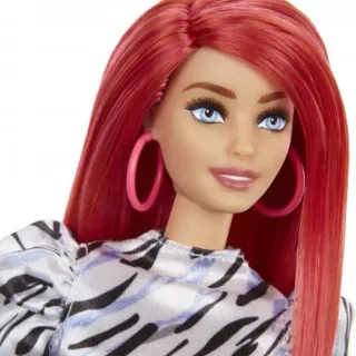 image #5 of ברבי שיער אדמוני עם שמלה קצרה בגווני סגול שחור - סדרת פאשניסטה מבית Mattel