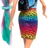 image #3 of ברבי שיער צבעי הקשת וחצאית מנומרת - מבית Mattel