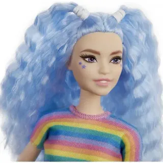 image #4 of ברבי שיער תכלת עם חולצת קשת בענן - סדרת פאשניסטה מבית Mattel 
