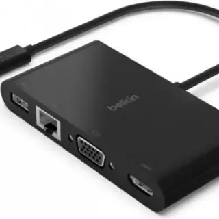 image #0 of מתאם מולטימדיה וטעינה Belkin USB Type-C Multimedia + Charge Adapter To HDMI+VGA+Ethernet
