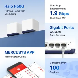 image #1 of זוג יחידות ראוטר MERCUSYS AC1900 Whole Home Mesh Wi-Fi System Halo H50G 