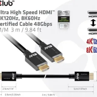 image #1 of מציאון ועודפים - כבל HDMI 2.1 4K120Hz/8K60Hz UHD/3D זכר באורך 3 מטר Club3D Ultra High Speed CAC-1373