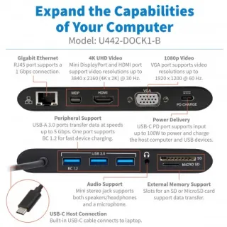image #1 of תחנת עגינה Tripp Lite USB-C Dock Dual Display U442-DOCK1-B - צבע שחור